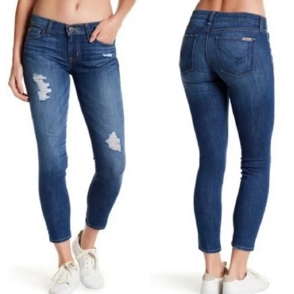 Hudson Krista Super Skinny Crop Jeans, Sz 28, Distressed Medium Wash Denim - Picture 1 of 10